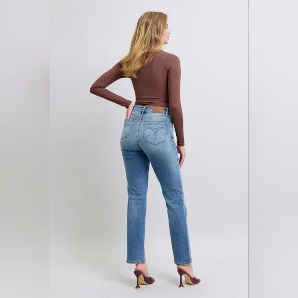 Judy Blue Thermal High-Rise Straight Leg Winter Retro Denim Pants Slim Fit Jeans