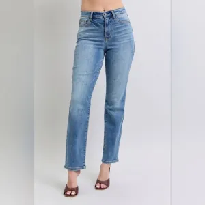 Judy Blue Thermal High-Rise Straight Leg Winter Retro Denim Pants Slim Fit Jeans