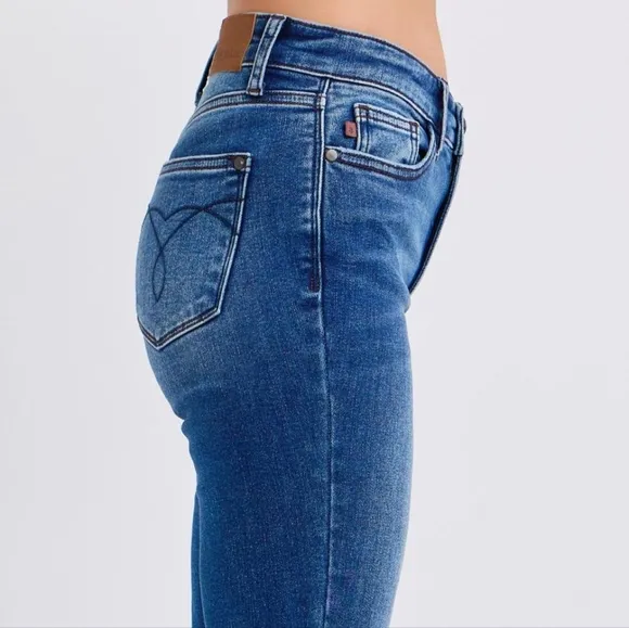 Judy Blue Thermal Mid-Rise Waist Bootcut Jeans Winter Slim Fit Boot Denim Pants