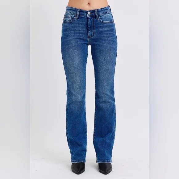 Judy Blue Thermal Mid-Rise Waist Bootcut Jeans Winter Slim Fit Boot Denim Pants