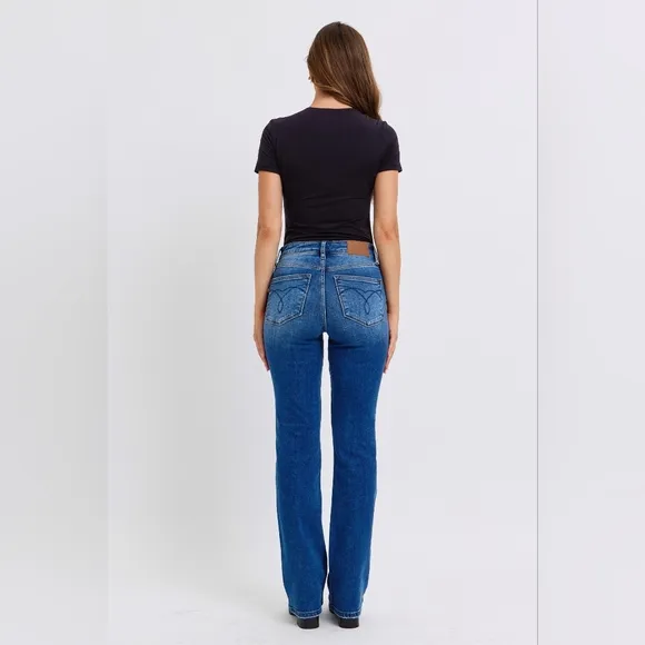 Judy Blue Thermal Mid-Rise Waist Bootcut Jeans Winter Slim Fit Boot Denim Pants