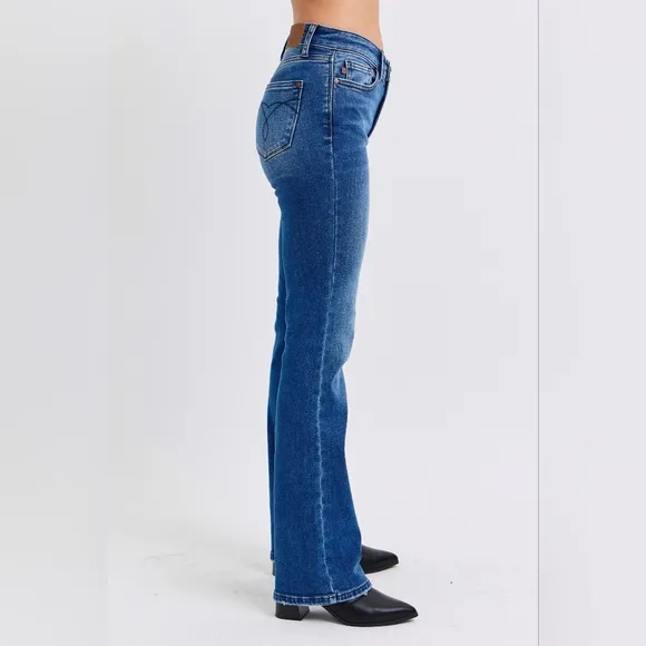 Judy Blue Thermal Mid-Rise Waist Bootcut Jeans Winter Slim Fit Boot Denim Pants