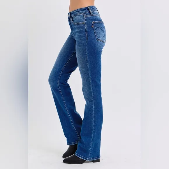 Judy Blue Thermal Mid-Rise Waist Bootcut Jeans Winter Slim Fit Boot Denim Pants