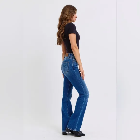 Judy Blue Thermal Mid-Rise Waist Bootcut Jeans Winter Slim Fit Boot Denim Pants