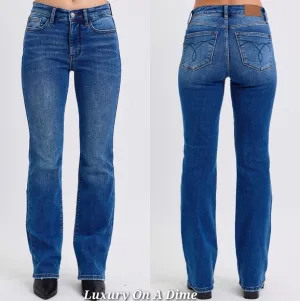 Judy Blue Thermal Mid-Rise Waist Bootcut Jeans Winter Slim Fit Boot Denim Pants