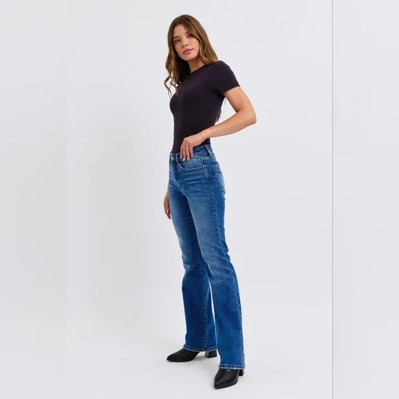 Judy Blue Thermal Mid-Rise Waist Bootcut Jeans Winter Slim Fit Boot Denim Pants