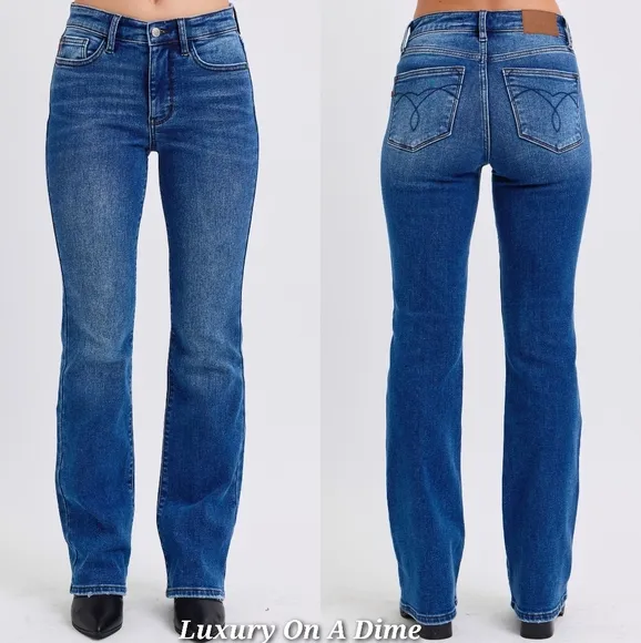 Judy Blue Thermal Mid-Rise Waist Bootcut Jeans Winter Slim Fit Boot Denim Pants