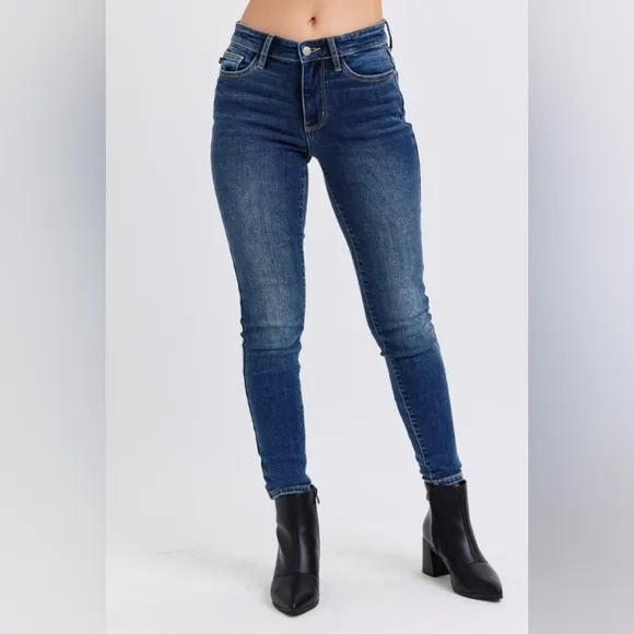 Judy Blue Thermal Mid-Rise Waist Stretchy Skinny Jeans Slim Fit Denim Pants Warm