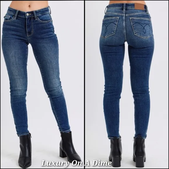 Judy Blue Thermal Mid-Rise Waist Stretchy Skinny Jeans Slim Fit Denim Pants Warm