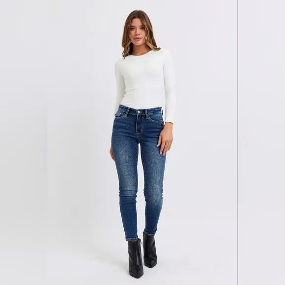 Judy Blue Thermal Mid-Rise Waist Stretchy Skinny Jeans Slim Fit Denim Pants Warm