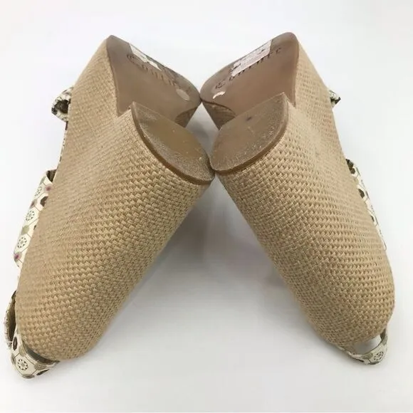 Juicy Couture Tan Medallion Pattern Twist Woven Wedge Chunky Platform Sandals