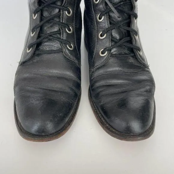 Justin 506 Lace Up Leather Mid-Calf Casual Round Toe Western Boots Black 4