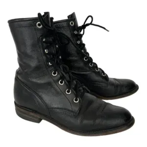 Justin 506 Lace Up Leather Mid-Calf Casual Round Toe Western Boots Black 4