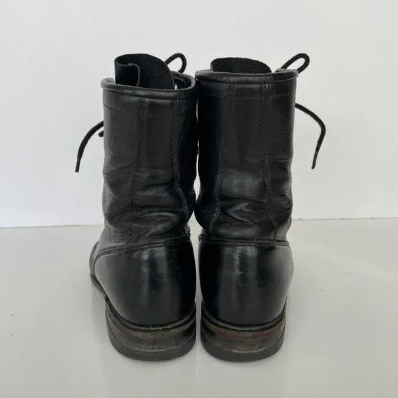 Justin 506 Lace Up Leather Mid-Calf Casual Round Toe Western Boots Black 4
