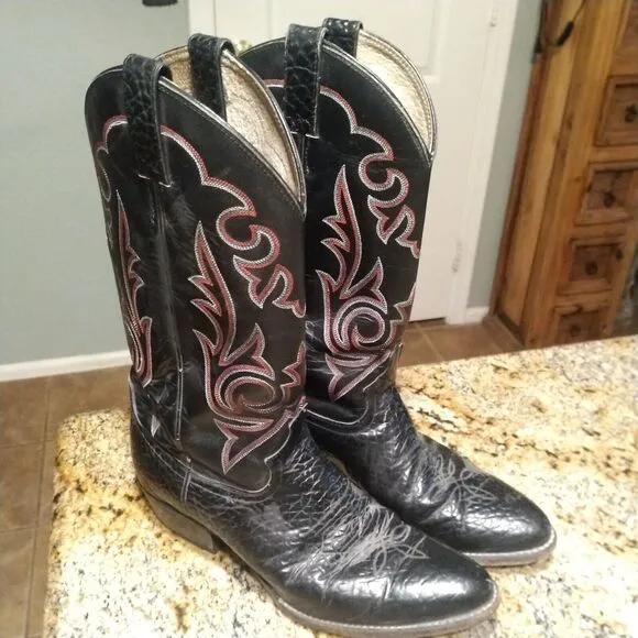 Justin 7187 M2477 Western Cowboy Boots Embroidered Black Mid Calf Men's Sz 9 D