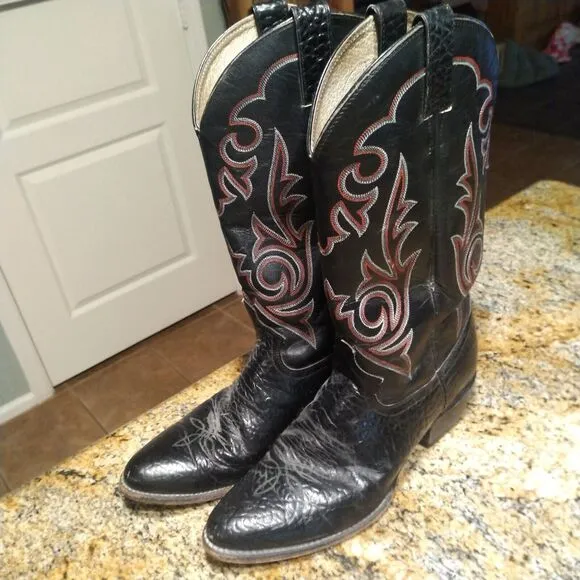 Justin 7187 M2477 Western Cowboy Boots Embroidered Black Mid Calf Men's Sz 9 D