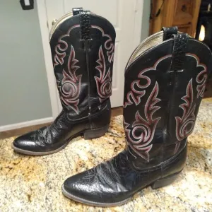 Justin 7187 M2477 Western Cowboy Boots Embroidered Black Mid Calf Men's Sz 9 D