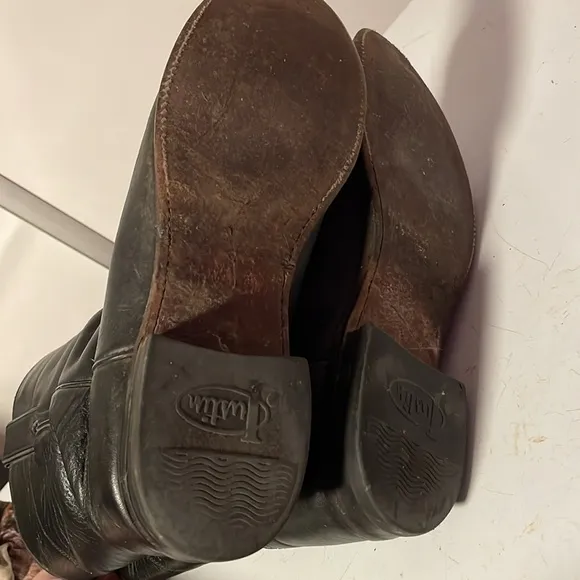 Justin Black Leather Cowboy Boots Mens Size 10 D Style 3133 USA