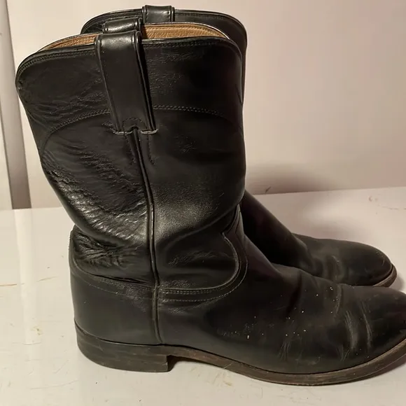 Justin Black Leather Cowboy Boots Mens Size 10 D Style 3133 USA
