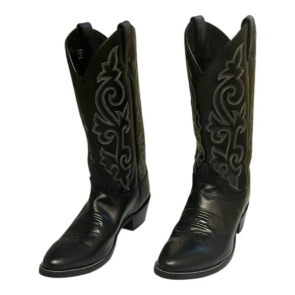 Justin Black London Calf Western Cowboy Boots Men's Size 9 D Model 1409