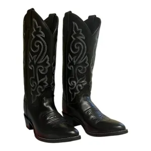 Justin Black London Calf Western Cowboy Boots Men's Size 9 D Model 1409