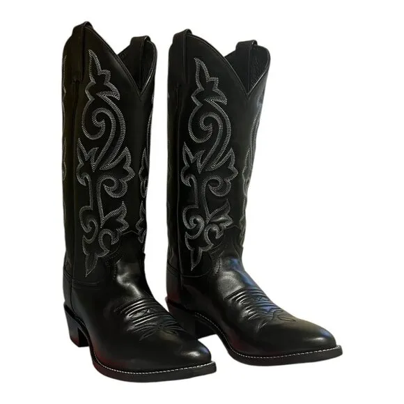 Justin Black London Calf Western Cowboy Boots Men's Size 9 D Model 1409