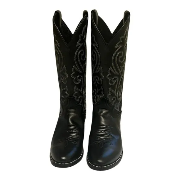 Justin Black London Calf Western Cowboy Boots Men's Size 9 D Model 1409