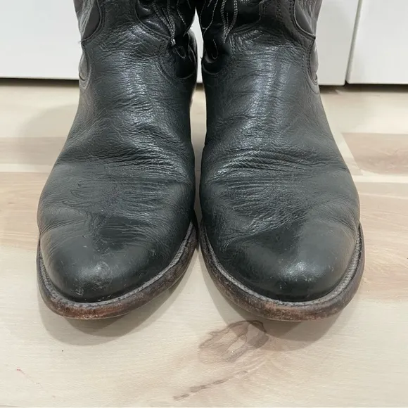 Justin Cowboy Men's Size 9 D Western Boots Black Leather Style 8017 Calf Pull On
