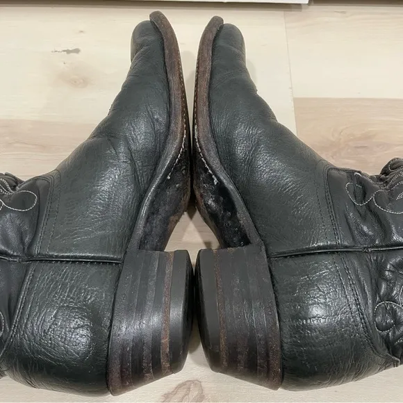 Justin Cowboy Men's Size 9 D Western Boots Black Leather Style 8017 Calf Pull On