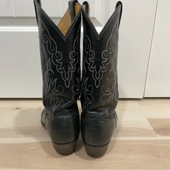 Justin Cowboy Men's Size 9 D Western Boots Black Leather Style 8017 Calf Pull On