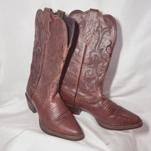 Justin L2559 Western Stampede/Women's Cowgirl Boots-Brown-5 1/2-Mustang Cowhide