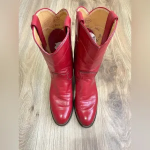 Justin L3055 Red Leather Cowgirl Western Roper Boots Mid Calf Round Size 4.5 EUC