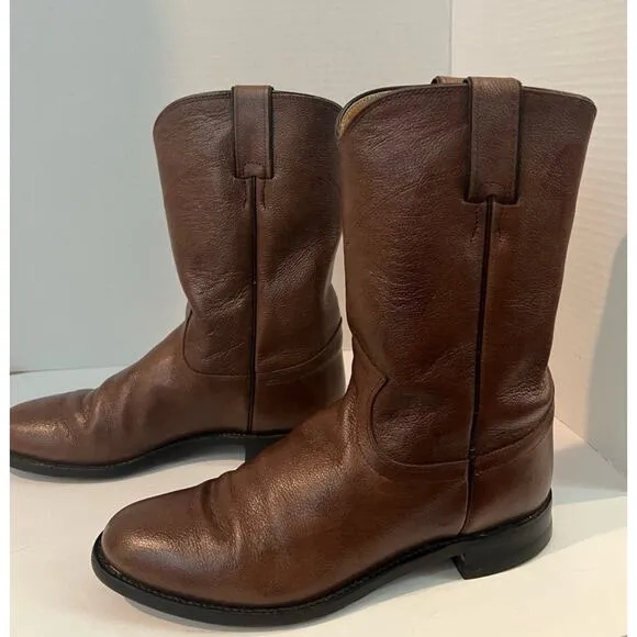 Justin Mens Brown Mid Calf Leather Cowboy Western Roper Style 3714 Boots 7.5C