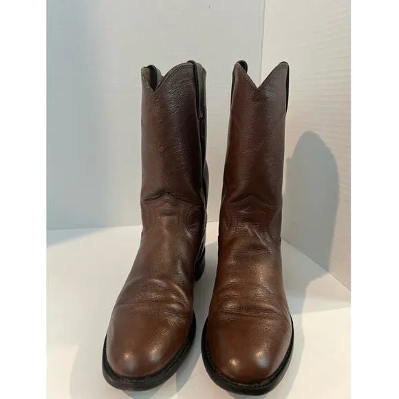Justin Mens Brown Mid Calf Leather Cowboy Western Roper Style 3714 Boots 7.5C