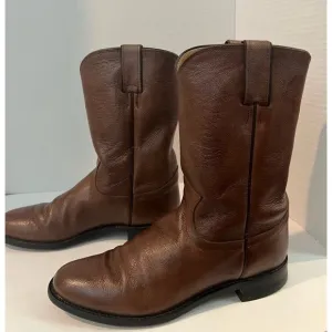 Justin Mens Brown Mid Calf Leather Cowboy Western Roper Style 3714 Boots 7.5C