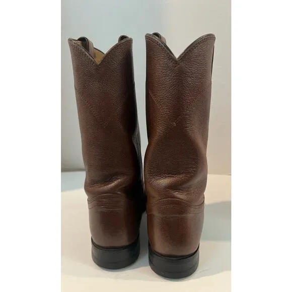 Justin Mens Brown Mid Calf Leather Cowboy Western Roper Style 3714 Boots 7.5C