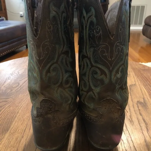 Justin Womens Stampede Brown Leather Square Toe Mid Calf Western Boots 7 1/2