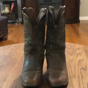 Justin Womens Stampede Brown Leather Square Toe Mid Calf Western Boots 7 1/2