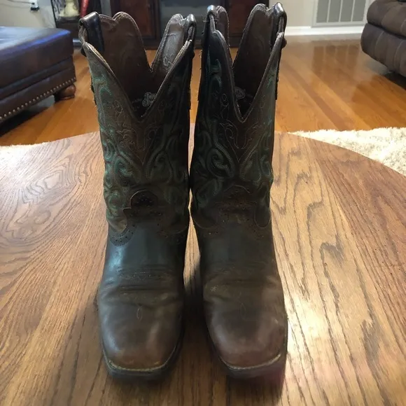 Justin Womens Stampede Brown Leather Square Toe Mid Calf Western Boots 7 1/2