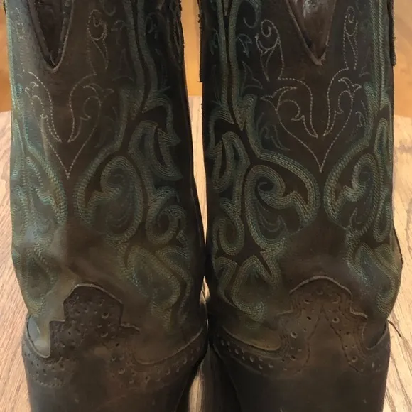 Justin Womens Stampede Brown Leather Square Toe Mid Calf Western Boots 7 1/2
