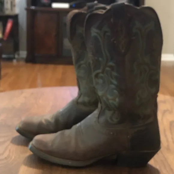 Justin Womens Stampede Brown Leather Square Toe Mid Calf Western Boots 7 1/2