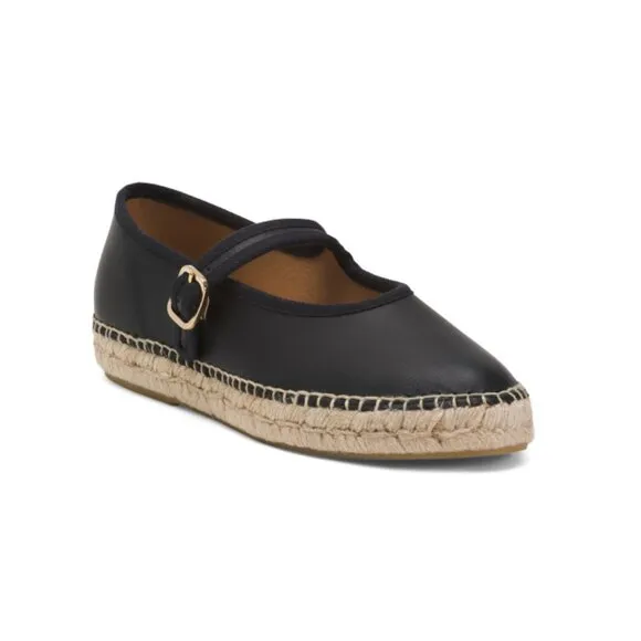 JUTELIA Black Made In Spain Leather Maryjane Espadrilles