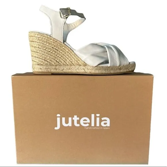 Jutelia Made In Spain Leather Twist Wedge Espadrilles NIB 8/39