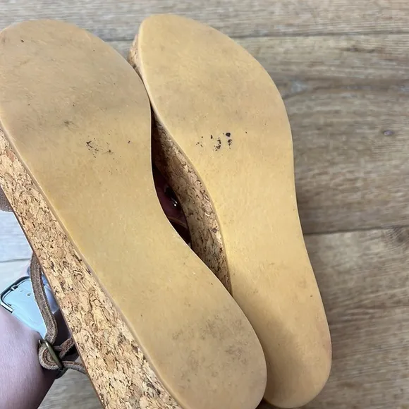 K Jacques Josy Brown Suede Cork Heel Wedge Sandals Size 39/7.5-8US