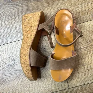 K Jacques Josy Brown Suede Cork Heel Wedge Sandals Size 39/7.5-8US