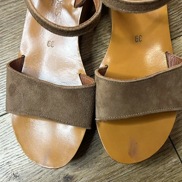 K Jacques Josy Brown Suede Cork Heel Wedge Sandals Size 39/7.5-8US