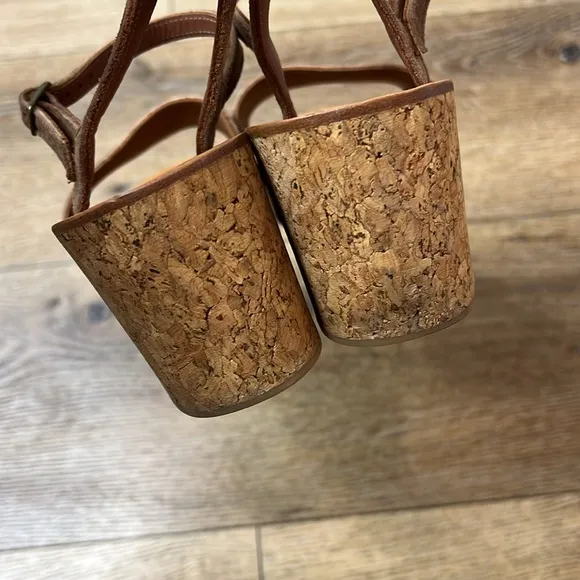 K Jacques Josy Brown Suede Cork Heel Wedge Sandals Size 39/7.5-8US