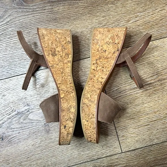 K Jacques Josy Brown Suede Cork Heel Wedge Sandals Size 39/7.5-8US