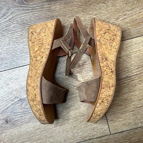 K Jacques Josy Brown Suede Cork Heel Wedge Sandals Size 39/7.5-8US