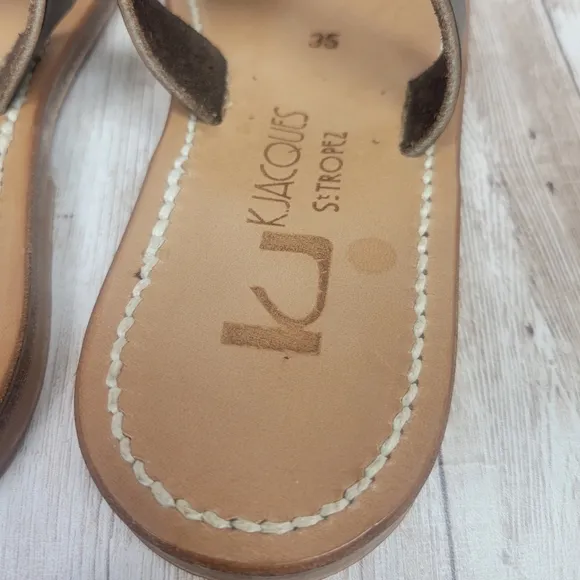 K. Jacques St. Tropez Brown Leather One Toe Open Back Sandals Size 35